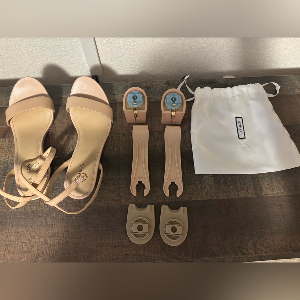 Nude Convertible Heels - Pashion Brenna, Sand Leather with 3 inch Block Heel Kit - Picture 4 of 8